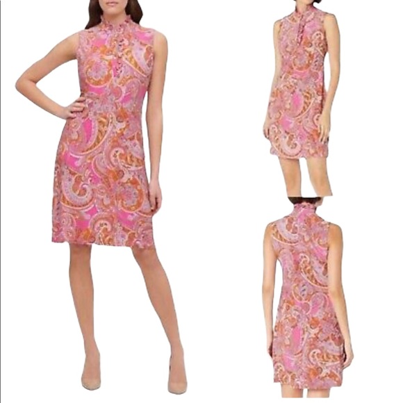 Tommy Hilfiger Dresses & Skirts - Tommy Hilfiger Pink Orange White Paisley Print Ruffled Collar Sleeveless Dress 4